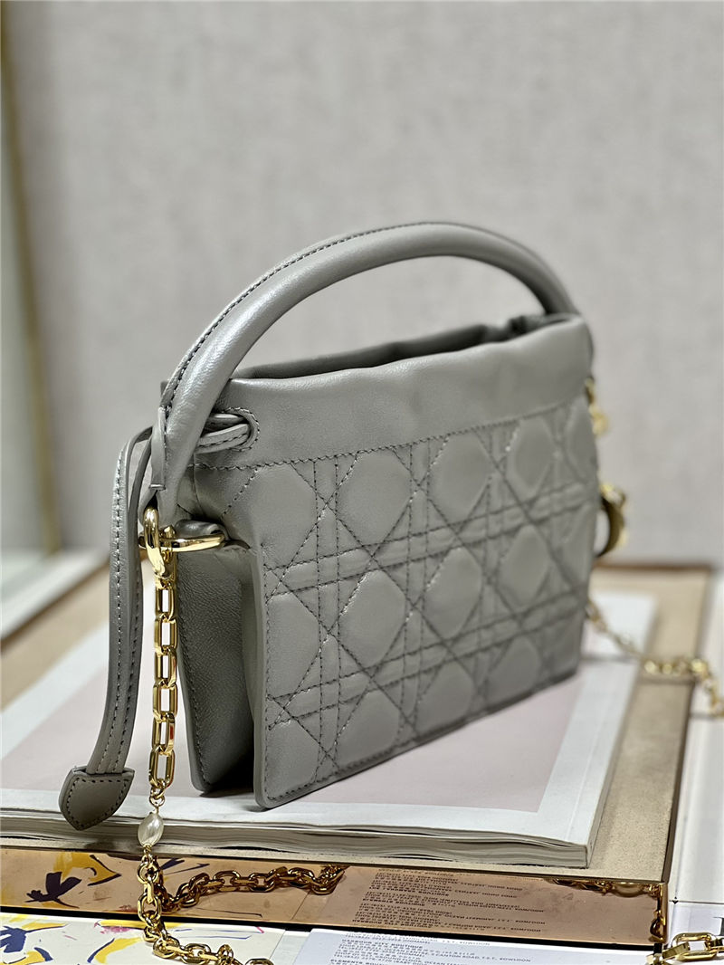 LADY DIOR TOP HANDLE DRAWSTRING MINI BAG Grey High