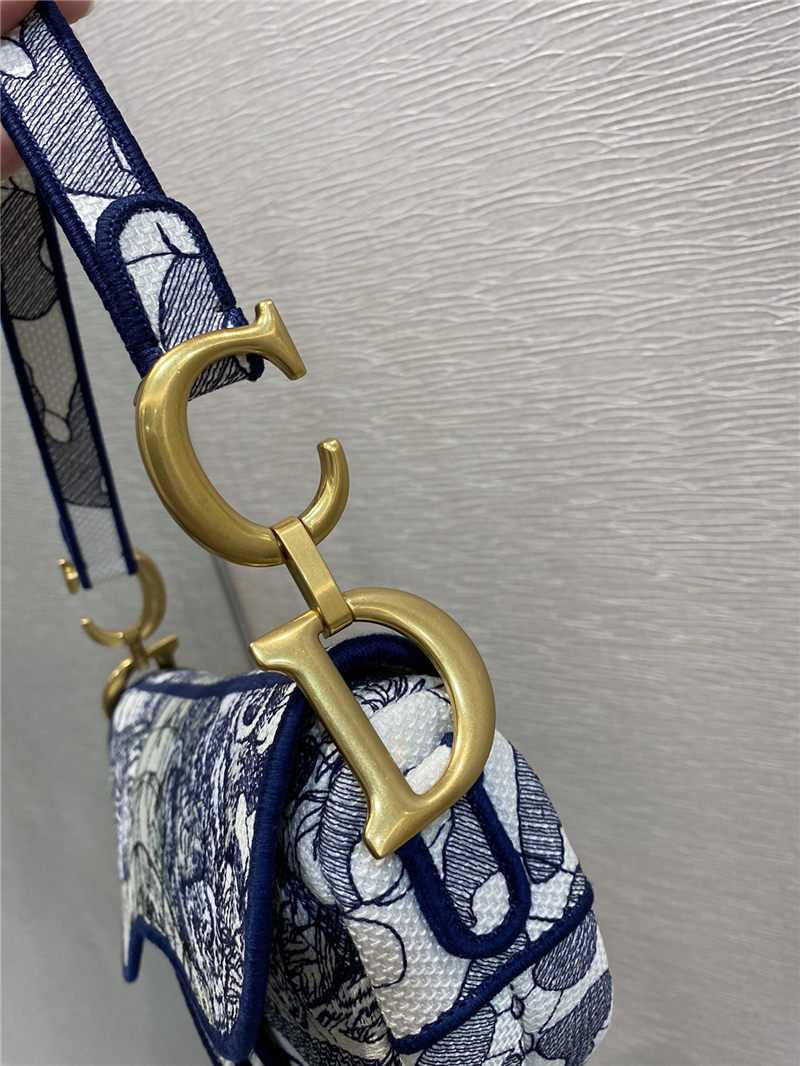 SADDLE BAG Dior Around The World Embroidered Canvas Blue High