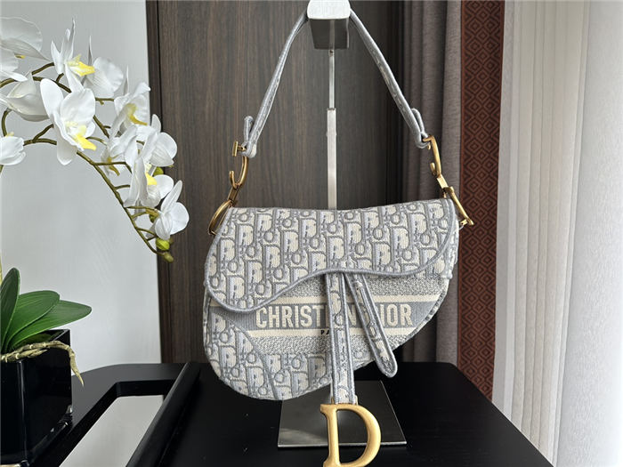 SADDLE BAG Dior Oblique Embroidery Gray High