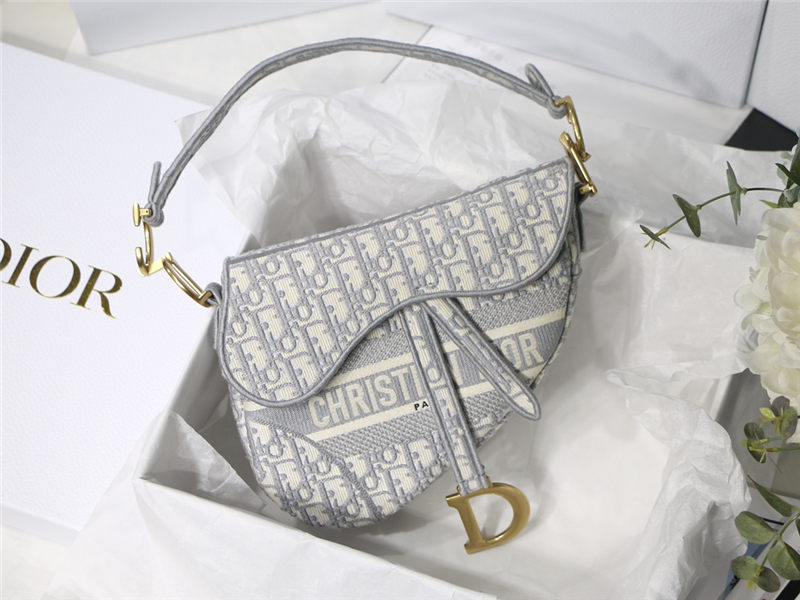 SADDLE BAG Dior Oblique Embroidery Gray High