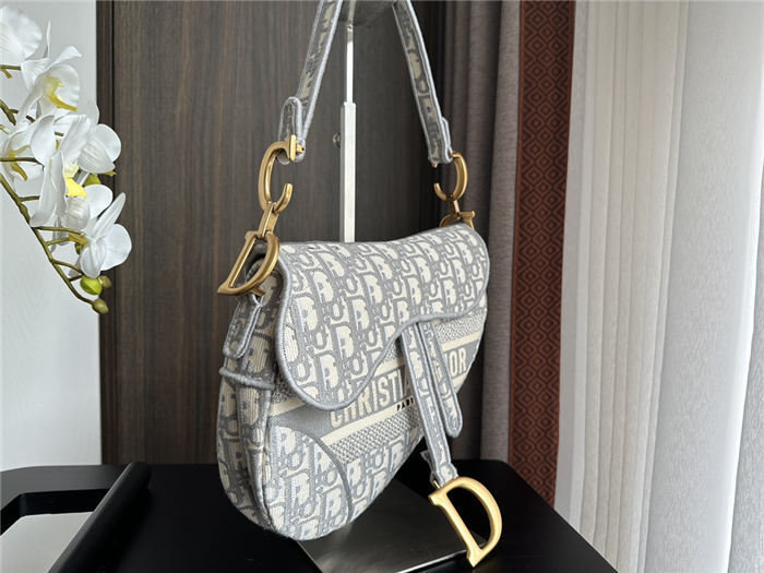 SADDLE BAG Dior Oblique Embroidery Gray High