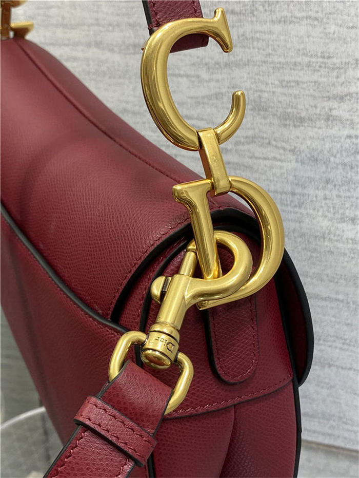 SADDLE BAG Grained Calfskin Wine High