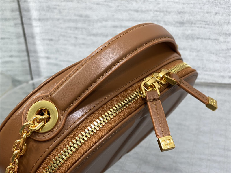 CD SIGNATURE OVAL CAMERA BAG Calfskin with Embossed CD Signature Caramel High