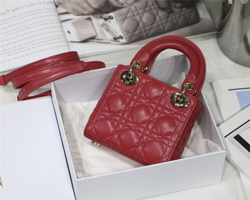 MICRO LADY Dior BAG Cannage Lambskin Red Top