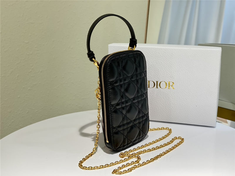 LADY Dior PHONE HOLDER Cannage Lambskin Black High