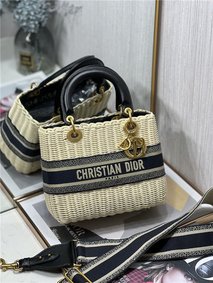 MEDIUM LADY Dior BAG Wicker and Dior Oblique Jacquard High