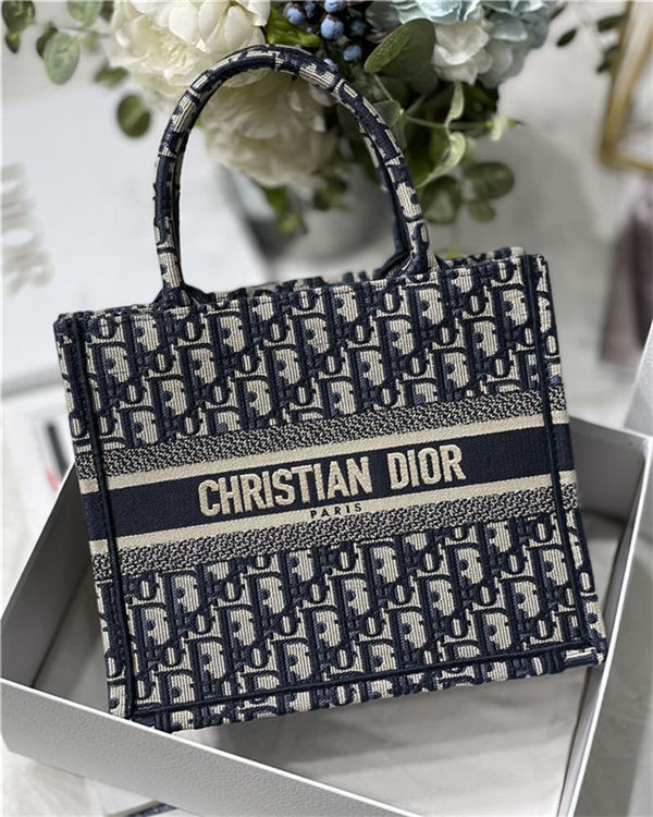 SMALL Dior BOOK TOTE Dior Oblique Jacquard Blue High