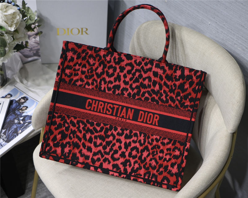 LARGE Dior BOOK TOTE Multicolor Mizza Embroidery Red High