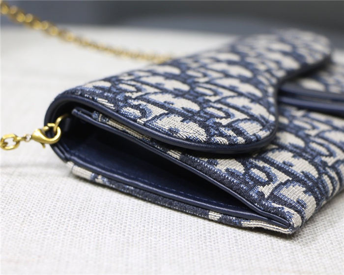 SADDLE LONG WALLET Blue Dior Oblique Jacquard High