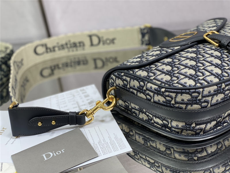 LARGE Dior BOBBY BAG Dior Oblique Jacquard with Blue Dior Oblique Embroidered Strap Blue High