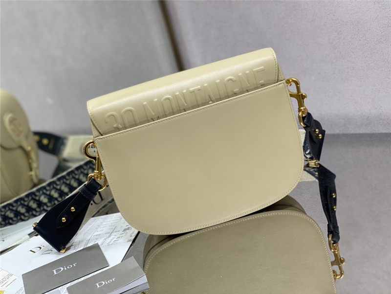 LARGE Dior BOBBY BAG Box Calfskin with Blue Dior Oblique Embroidered Strap Beige High