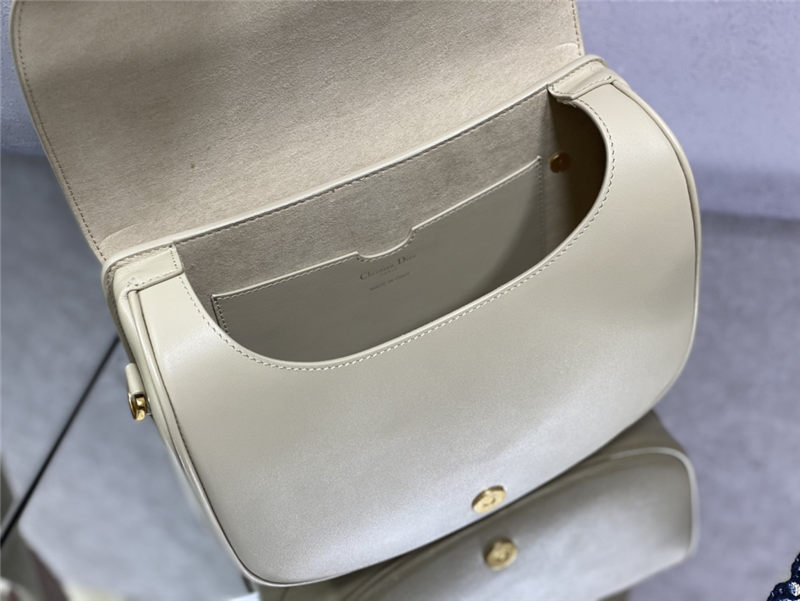 LARGE Dior BOBBY BAG Box Calfskin with Blue Dior Oblique Embroidered Strap Beige High