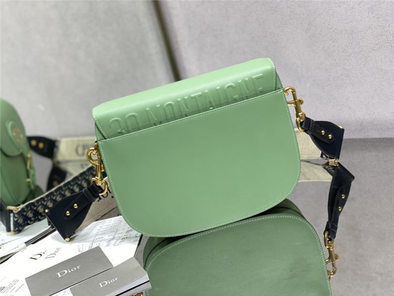 LARGE Dior BOBBY BAG Box Calfskin with Blue Dior Oblique Embroidered Strap Mint Green High