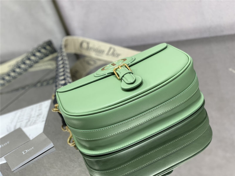 LARGE Dior BOBBY BAG Box Calfskin with Blue Dior Oblique Embroidered Strap Mint Green High