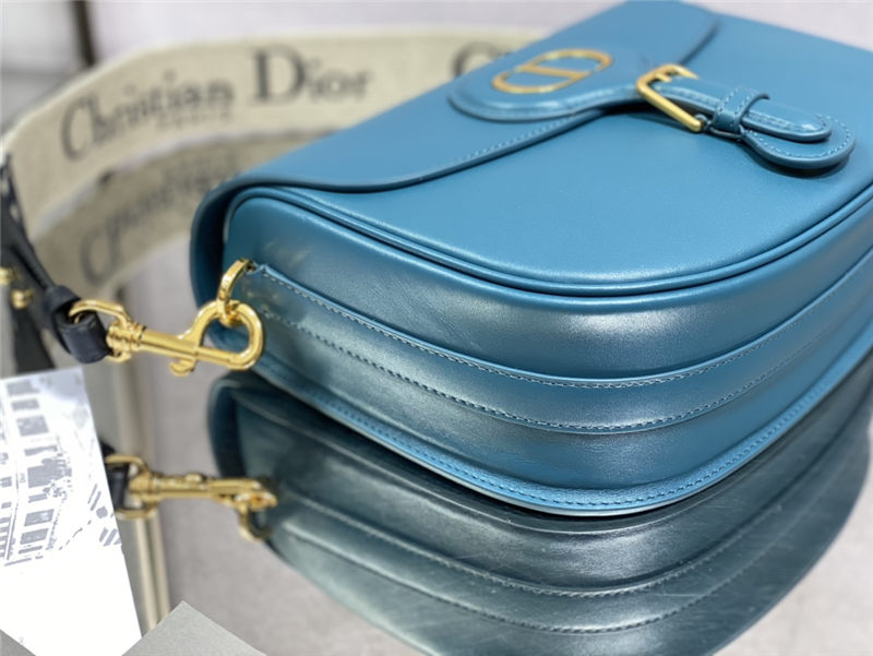 LARGE Dior BOBBY BAG Box Calfskin with Blue Dior Oblique Embroidered Strap Blue High