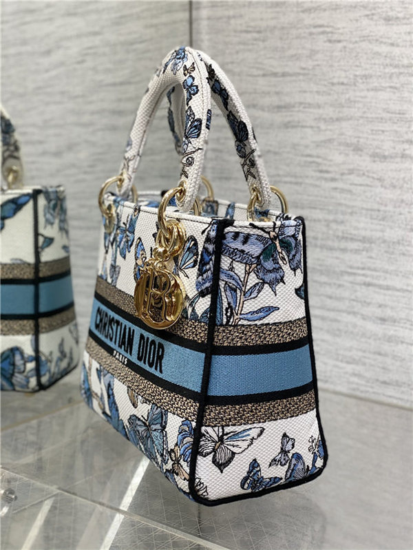 MEDIUM LADY D-LITE BAG Toile de Jouy Mexico Embroidery Blue High