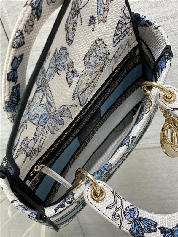 MEDIUM LADY D-LITE BAG Toile de Jouy Mexico Embroidery Blue High