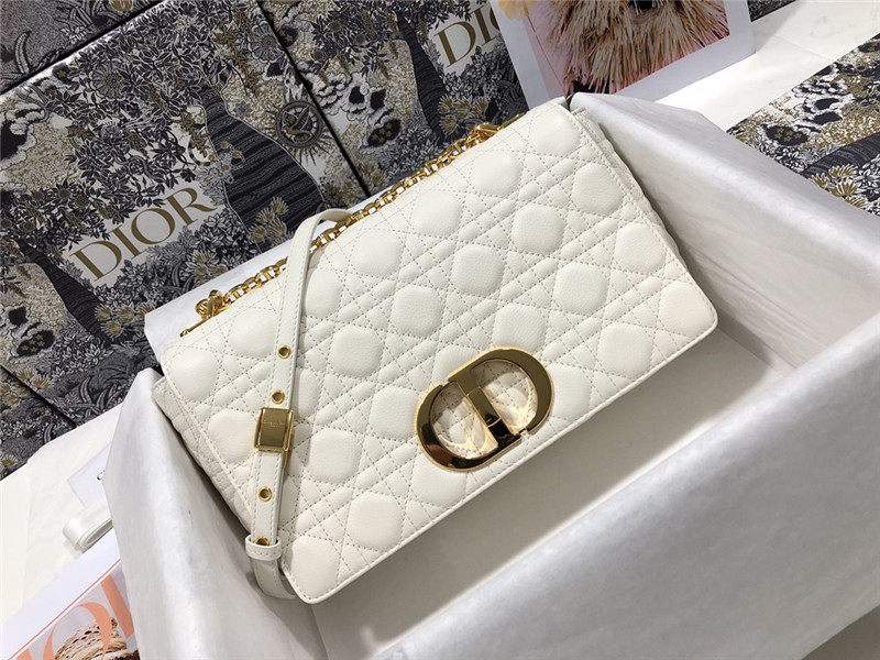 LARGE Dior CARO BAG Supple Cannage Calfskin White High