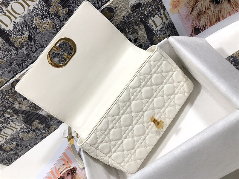 LARGE Dior CARO BAG Supple Cannage Calfskin White High