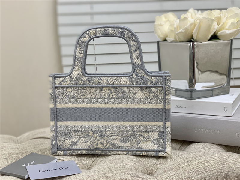 MINI Dior BOOK TOTE Toile de Jouy Embroidery Grey High