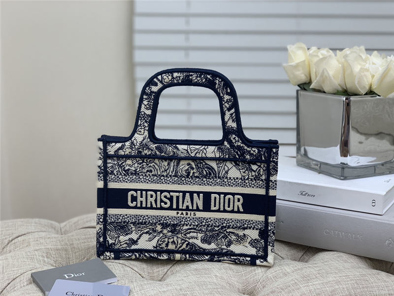 MINI Dior BOOK TOTE Toile de Jouy Embroidery Blue High