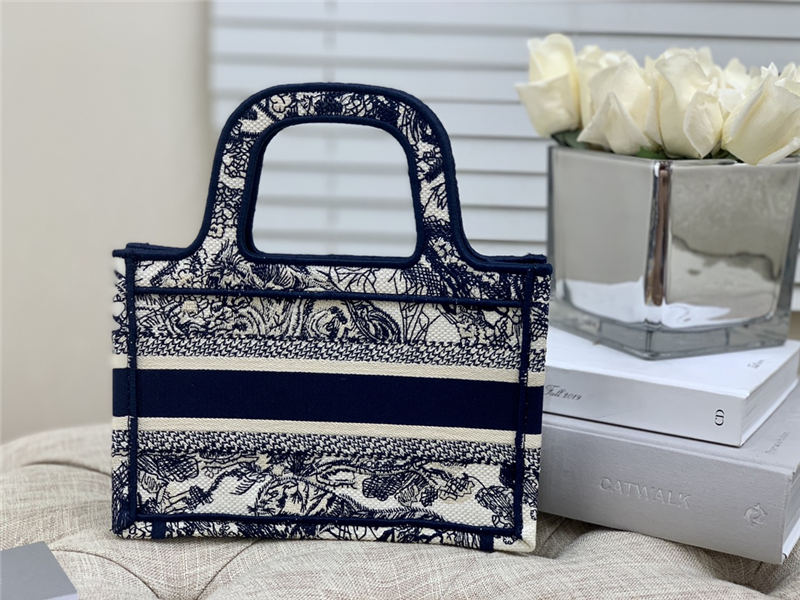 MINI Dior BOOK TOTE Toile de Jouy Embroidery Blue High