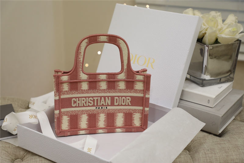 MINI Dior BOOK TOTE D-Stripes Embroidery Pink High