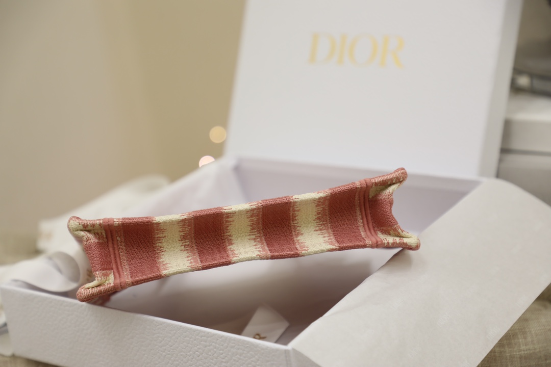 MINI Dior BOOK TOTE D-Stripes Embroidery Pink High