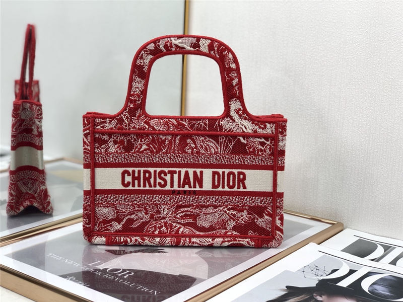 MINI Dior BOOK TOTE Toile de Jouy Embroidery Red High