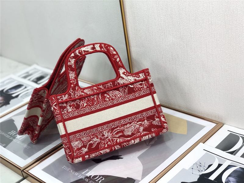 MINI Dior BOOK TOTE Toile de Jouy Embroidery Red High