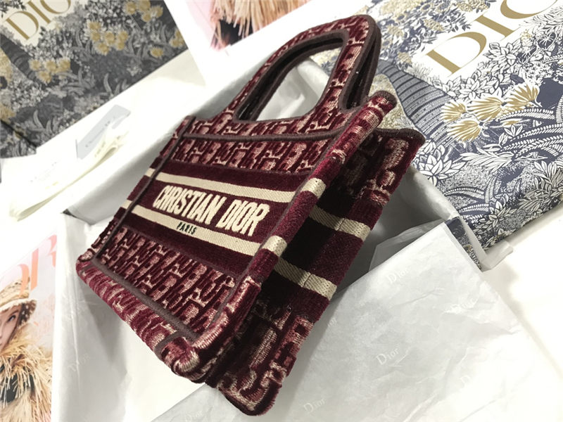 MINI Dior BOOK TOTE Dior Oblique Embroidery Burgundy High