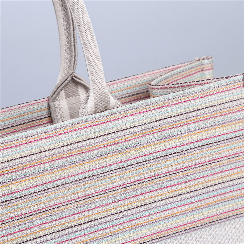 LARGE Dior BOOK TOTE Multicolor Stripes Embroidery High