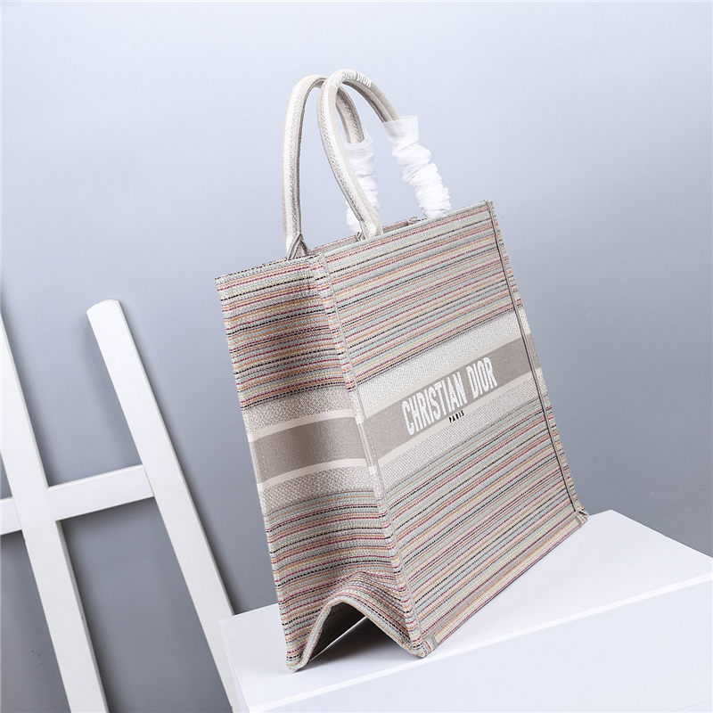 LARGE Dior BOOK TOTE Multicolor Stripes Embroidery High