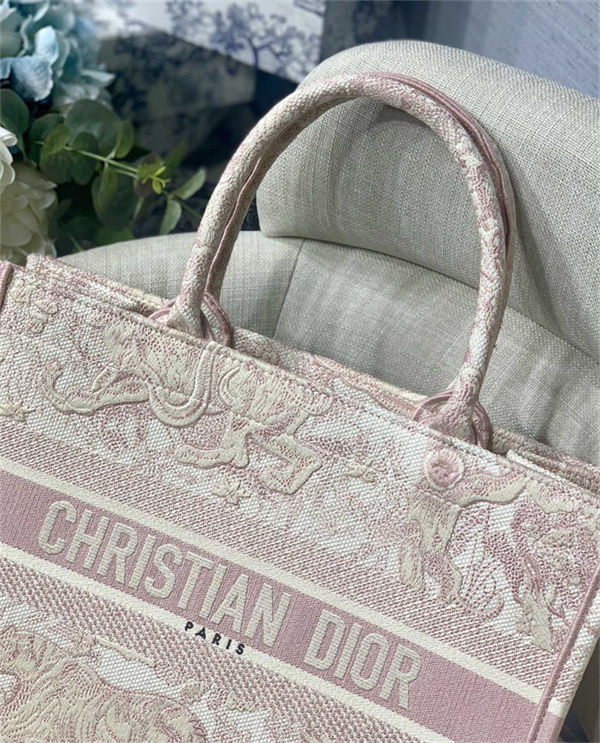 MEDIUM Dior BOOK TOTE Toile de Jouy Embroidery Pink High