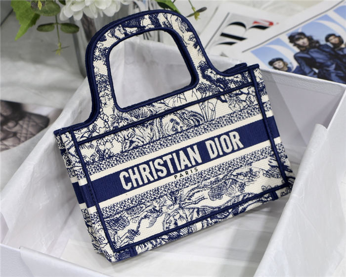 MINI Dior BOOK TOTE Toile de Jouy Embroidery Blue High