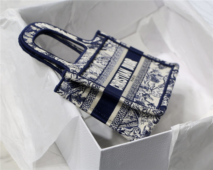 MINI Dior BOOK TOTE Toile de Jouy Embroidery Blue High