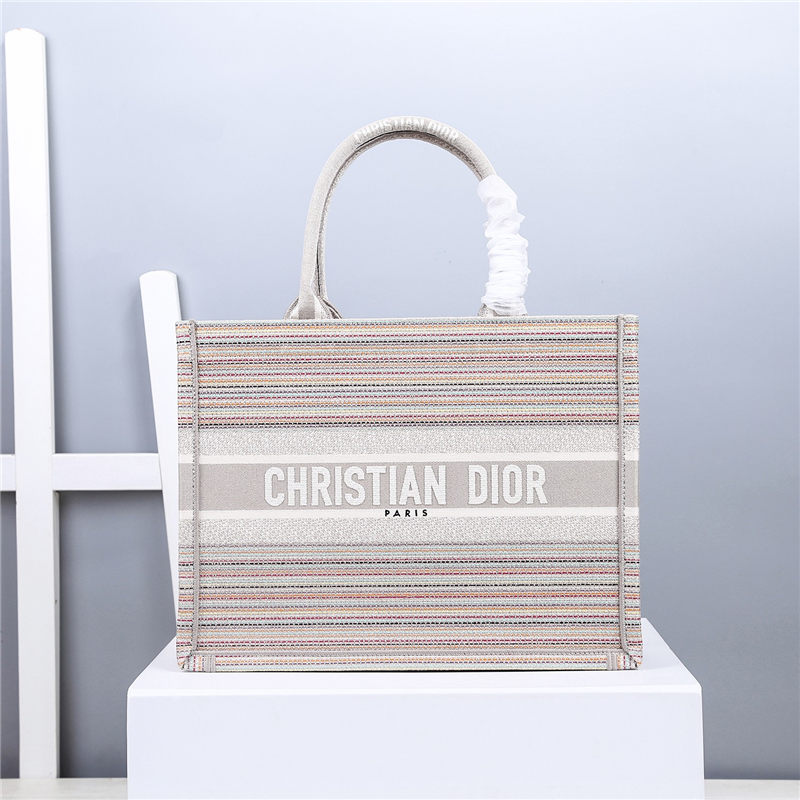 MEDIUM Dior BOOK TOTE Multicolor Stripes Embroidery High