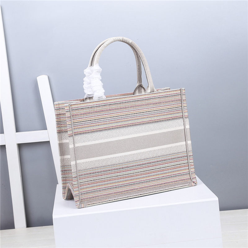 MEDIUM Dior BOOK TOTE Multicolor Stripes Embroidery High