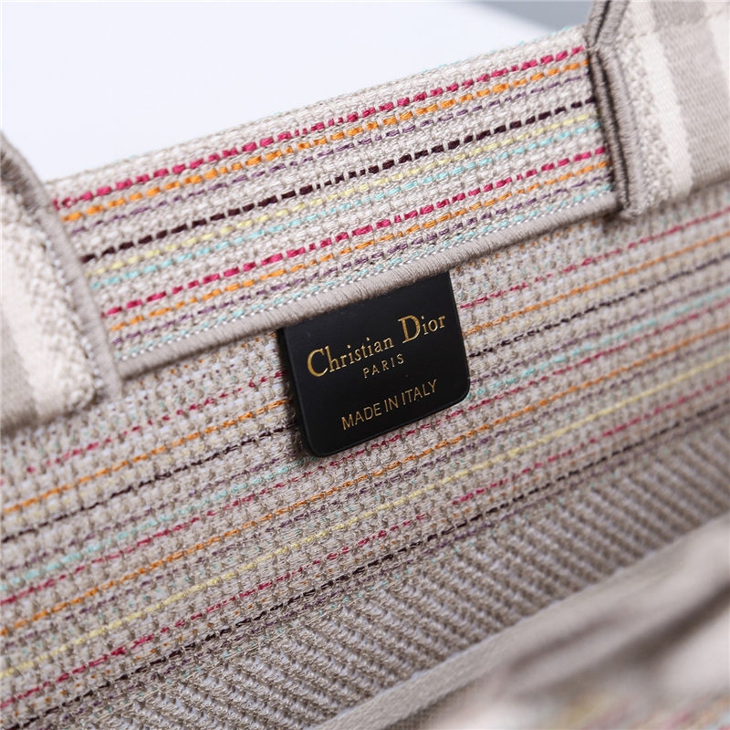 MEDIUM Dior BOOK TOTE Multicolor Stripes Embroidery High