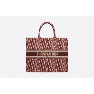 LARGE Dior BOOK TOTE Dior Oblique Embroidery Burgundy High