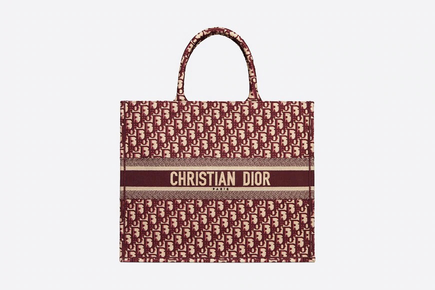 LARGE Dior BOOK TOTE Dior Oblique Embroidery Burgundy High