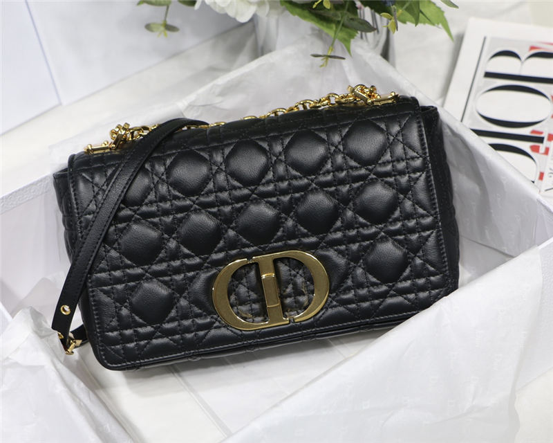 MEDIUM Dior CARO BAG Supple Cannage Calfskin Black High