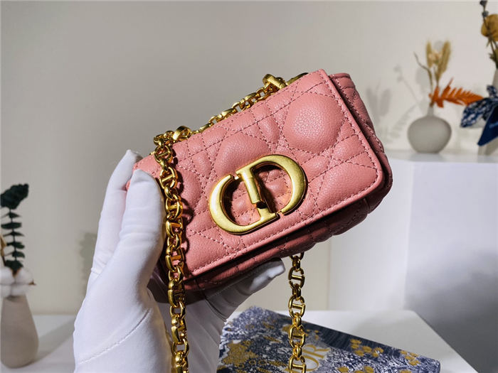 MICRO Dior CARO BAG Supple Cannage Calfskin Pink Mid