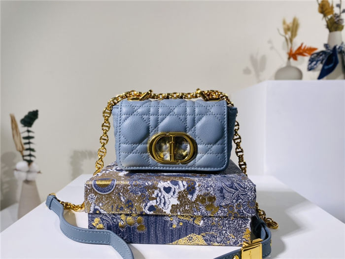 MICRO Dior CARO BAG Supple Cannage Calfskin Blue Mid