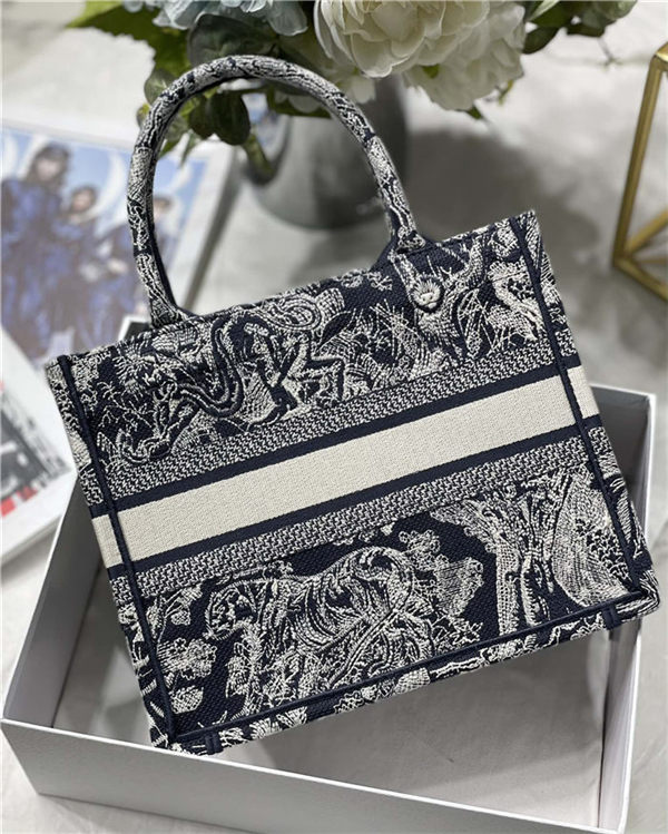 SMALL Dior BOOK TOTE Toile de Jouy Embroidery Blue High