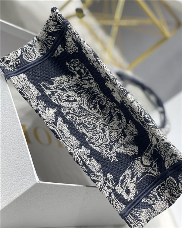 SMALL Dior BOOK TOTE Toile de Jouy Embroidery Blue High