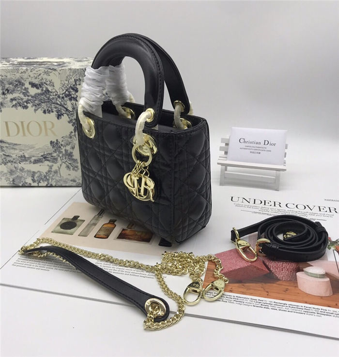 MINI LADY Dior BAG Black Cannage Lambskin Gold Hardware mid