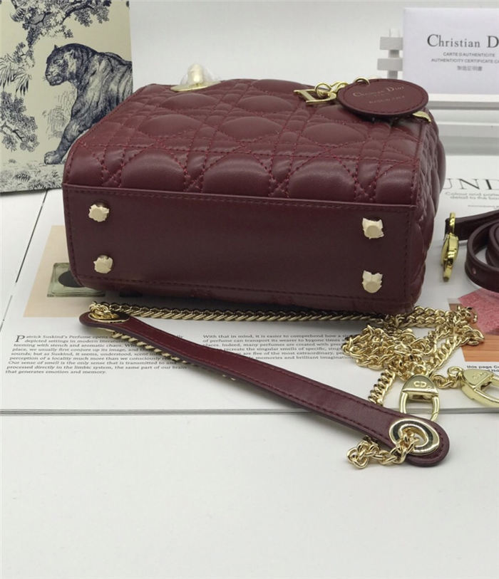 MINI LADY Dior BAG Burgundy Cannage Lambskin Gold Hardware mid