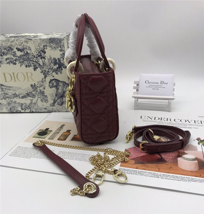 MINI LADY Dior BAG Burgundy Cannage Lambskin Gold Hardware mid