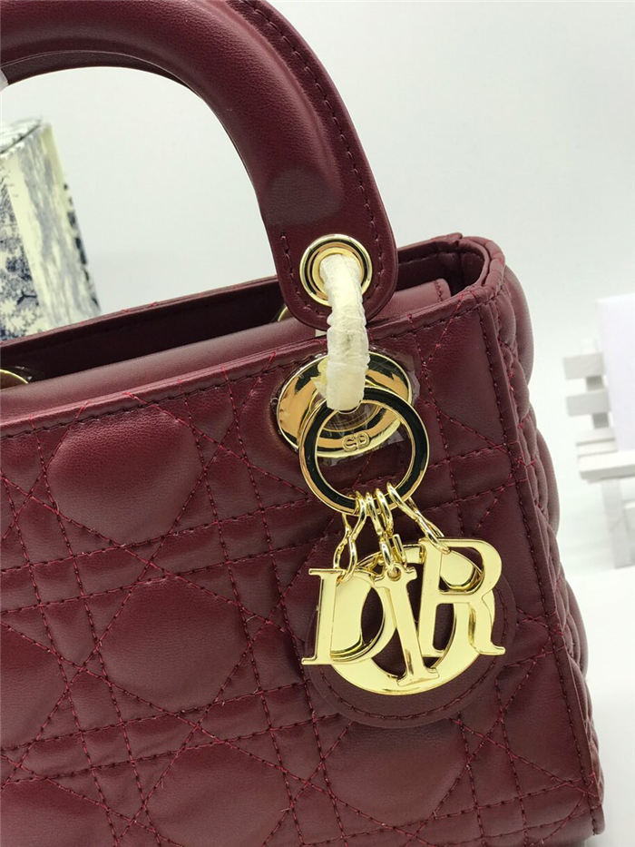 MINI LADY Dior BAG Burgundy Cannage Lambskin Gold Hardware mid